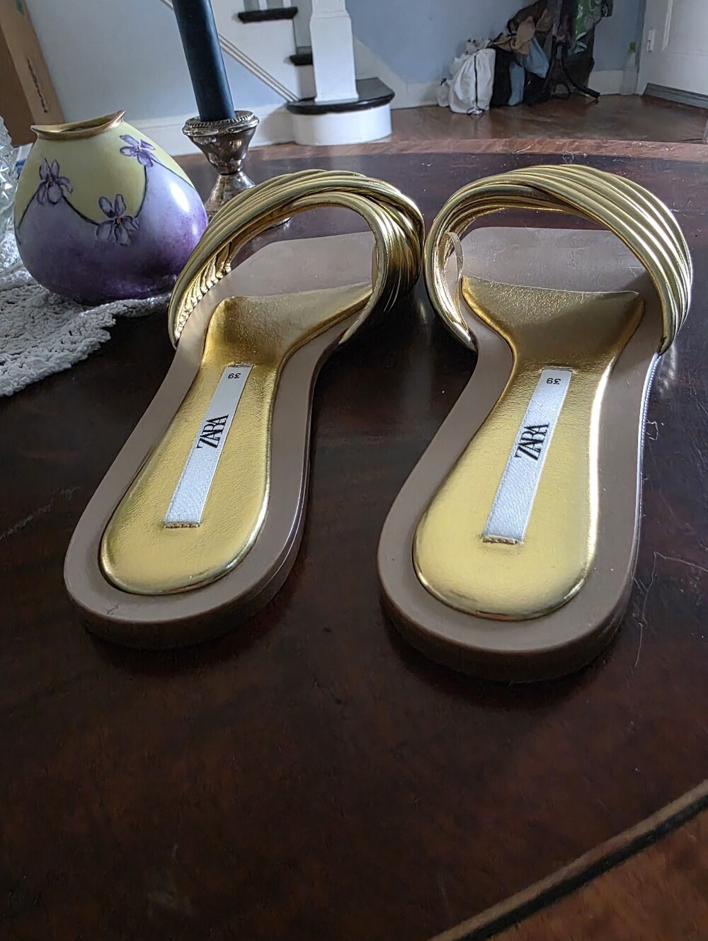NWOT Zara Metallic Gold Braided Slide Mules - Picture 3 of 5